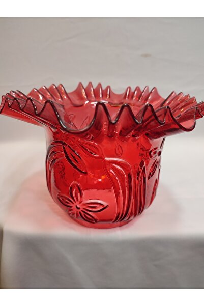 KUĞULU Kıvırcık Avize Camı. Tam Kırmızı. (ALT ÇAP: 10.00CM).h:15,50cm.