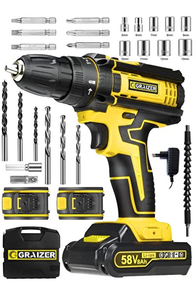Graizer Alman Xdrive 58 V 5 Ah Darbeli Bakır Sargili Metal Şanzuman Şarjlı Çift Akülü Vidalama Matkap Sta