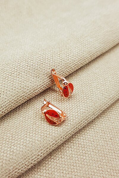 Oruçoğlu Gümüşçülük 925 Ayar Gümüş Rose Kaplama Uğur Böceği Model Kadın Küpe