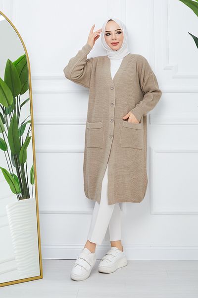 Pamuk Butik Γυναικεία Πλεκτή Ζακέτα με Κουμπιά Κλείσιμο Τσέπης
