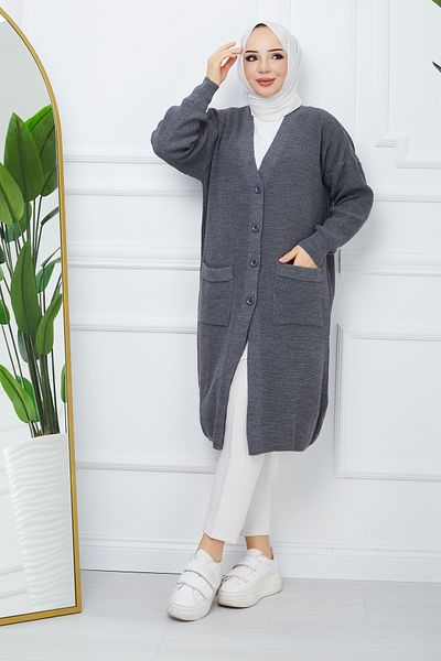 Pamuk Butik Γυναικεία Πλεκτή Ζακέτα με Κουμπιά Κλείσιμο Τσέπης