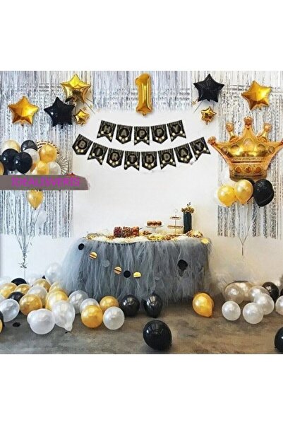 Bkmc King Crowned Luxury 1 Year Old Number Gold Foil Balloon Happy Birthday B...