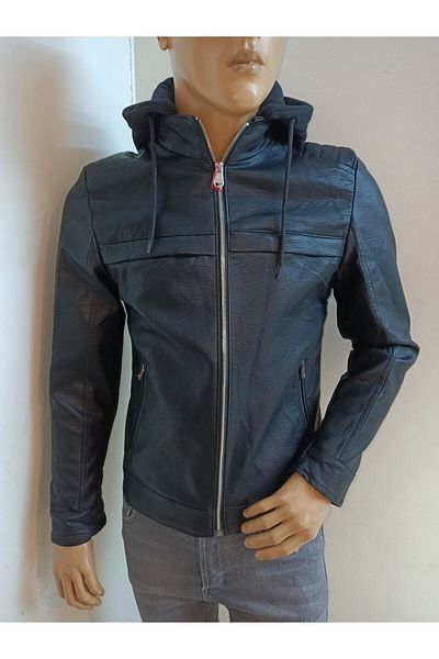 Zago Slimfit Hooded Faux Leather Coat