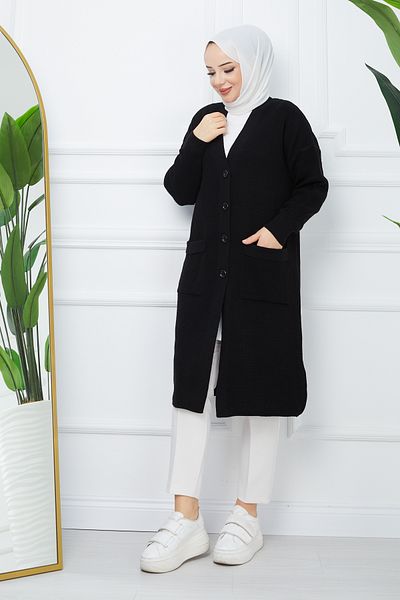 Pamuk Butik Γυναικεία Πλεκτή Ζακέτα με Κουμπιά Κλείσιμο Τσέπης