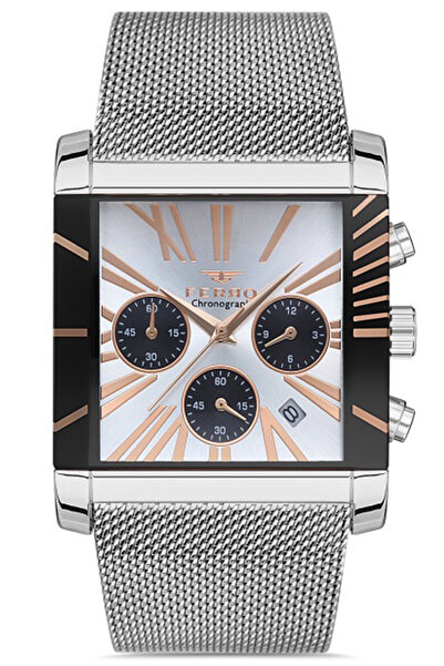 FERRO ساعة يد رجالية حافظة فولاذية سوار فولاذي مقاوم للماء نموذج مربع مؤشرات ...