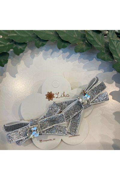 Lika 41 Sparkling Velvet Jewelled Double Bow Buckle Silver