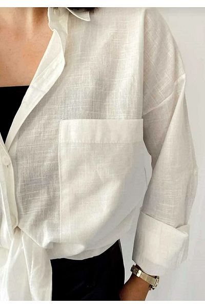 GALAVİP Women's Double Pocket Oversize Linen Shirt
