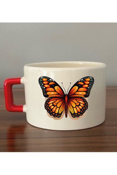 lili hediyelik Butterfly Cup Ceramic Mug Cup - Ceramic Tea, Coffee Gift Cup