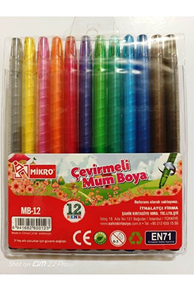 Mikro 12 Renk Çevirmeli Mum Boya Uzun