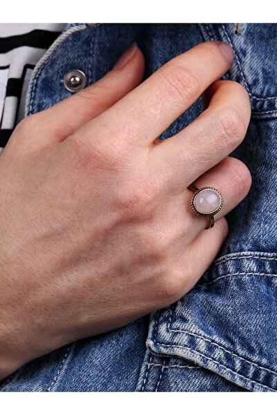 esha خاتم كوارتز وردي من الحجر الطبيعي قابل للتعديل مقاس متوسط