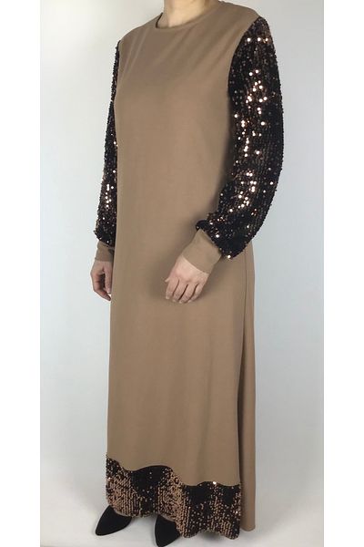 ECE GİYİM Φόρεμα SCUBA Crepe με ριμπ μανίκια με παγιέτες - Κομψό σχέδιο