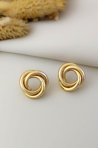 COSİTA Gold Spiral Flower Pattern Snap Ring Modern Luxury Design Earring