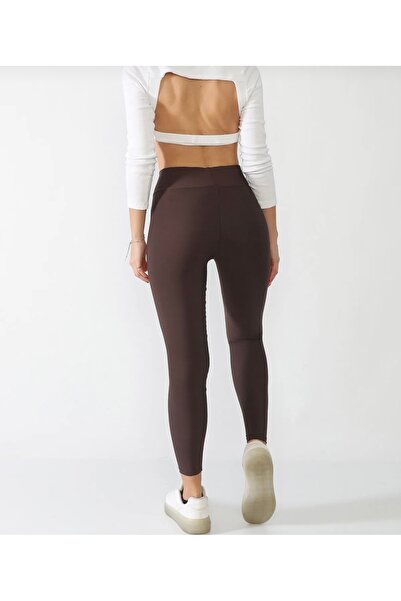 ŞULE BUTİK İki Beden Küçülten Kahverengi Yüksek Bel Içi Polarlı (ŞARDONLU) Toparlayıcı Dalgıç Kumaş Tayt