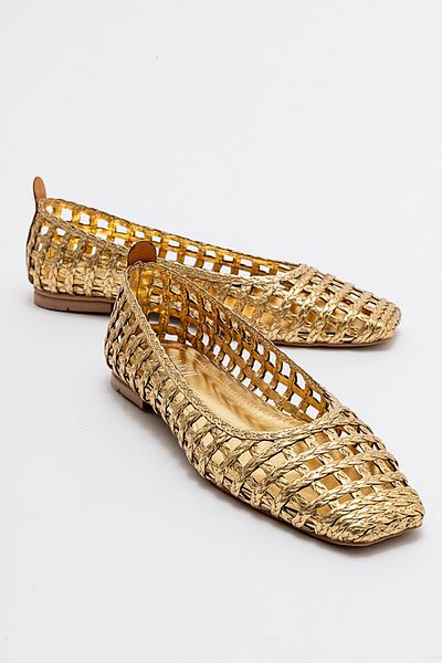 LuviShoes Zlaté pletené vzorované dámské baleríny ARCOLA