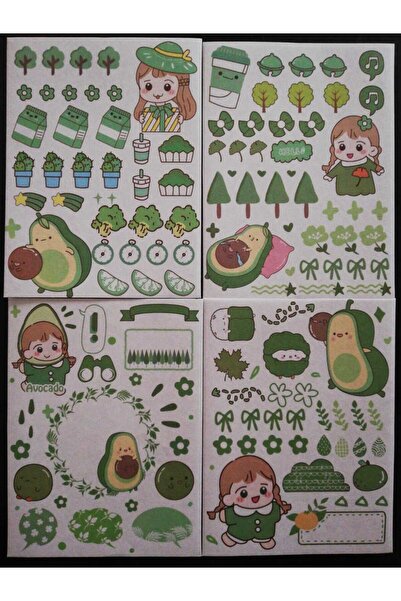 Bluoksweet 4 coli autocolant cu avocado verde natură, autocolant pentru copii...