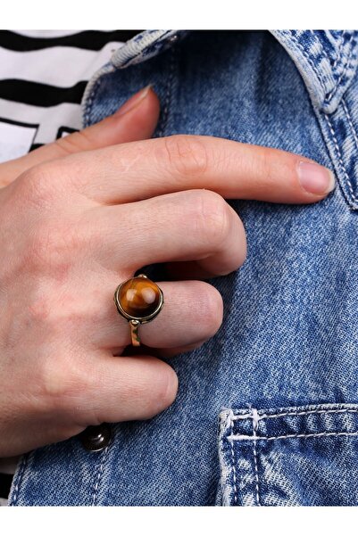 esha خاتم من حجر عين النمر الطبيعي قابل للتعديل