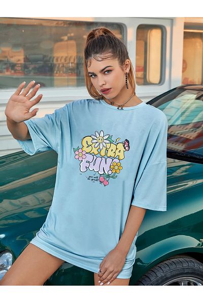 Deocept Tricou oversize imprimat Extra Fun pentru damă