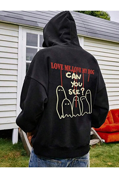 npLStore سويت شيرت بقلنسوة كبير الحجم مطبوع عليه Can You See للجنسين