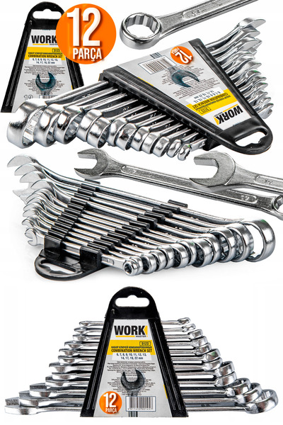 WORKMASTER Profesyonel Güçlü Sağlam 12 Parça Kombine Açık Ağız-Yıldız Anahtar...