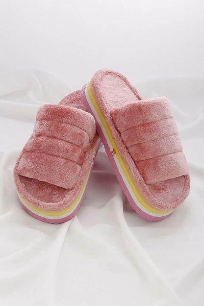 Anıl Ayakkabı Plush Women's Pink Plush Sponge Thick Sole Style Slippers