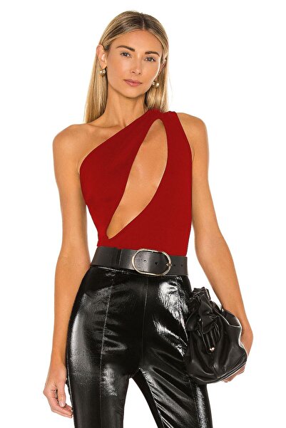 By Kul Design Women's Red Front Back Low-Cut Jersey Bodysuit