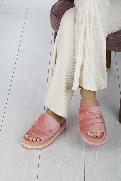 Anıl Ayakkabı Plush Women's Pink Plush Sponge Thick Sole Style Slippers