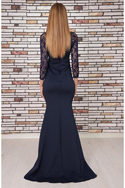 Styling Park Dantel Detaylı Uzun Balık Abiye Elbise