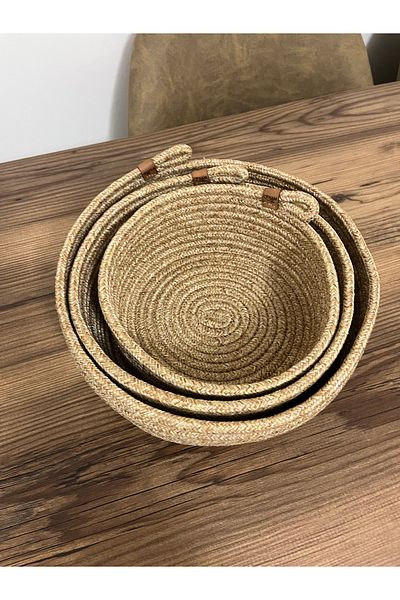 Namteks 25x10-23x9-20x8 Set of 3 Wicker Basket Set Bathroom, Kitchen, Room Organizer Handmade Decorative