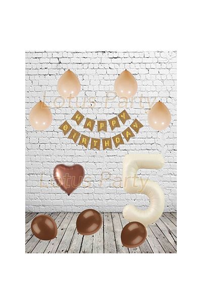 LOTUS PARTY Μίνι Bohemian Pinteres Balloon Set 5 ετών - Κρεμ Χρώμα Αριθμός Μπαλόνι Καφέ Καρδιά Αλουμινόχαρτο Μπαλόνι Kraft Happy