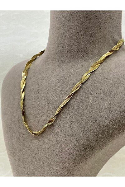 stainless steell Çelik İnce Örgü İtalyan Kolye (Gold)
