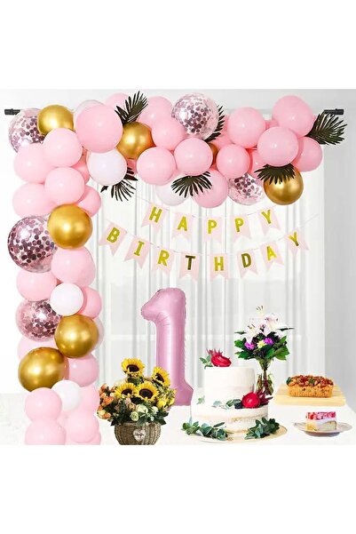 DÜVENCİ TİCARET LUXURY 1 YEAR BIRTHDAY PINK BALLOON CHAIN SET