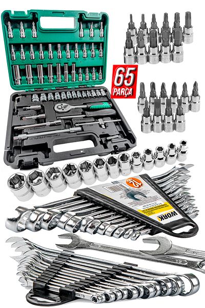 WORKMASTER PRO 65 Pieces 53 Socket Set Automatic Ratchet 1/4" 12 Pieces Combined Open Mouth-star Key Set