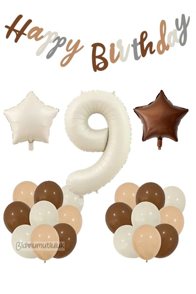 BİDOLUMUTLULUK Age Retro Birthday Set; Cream Number Foil, Banner, Heart Foil ...