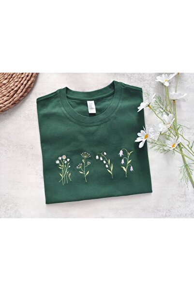 blausee wear Дамска зелена тениска с принт на маргаритки