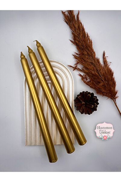 Verda Desing Dekoratif Metalik Altın Gold Şamdan Mumu 3 lü Set