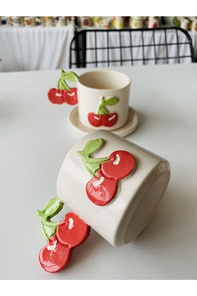 Banuart Cherry Handmade Gift Ceramic Coffee Cup