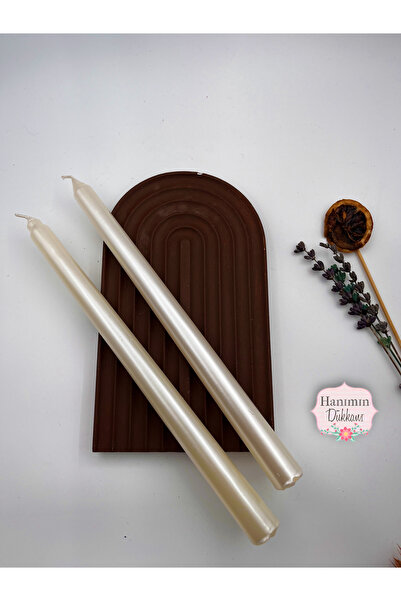 Verda Desing Dekoratif Metalik Beyaz Sedef İnci Şamdan Mumu 2 li Set