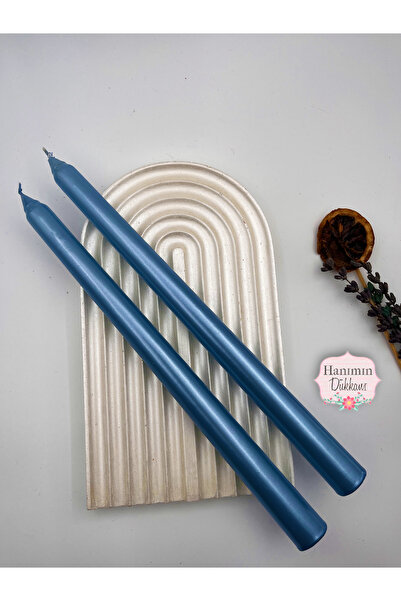 Verda Desing Dekoratif Metalik Mavi Şamdan Mumu 2 li Set