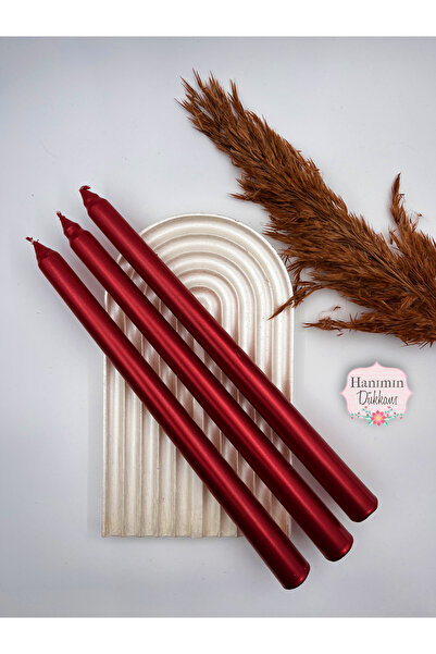 Verda Desing Dekoratif Metalik Kırmızı Şamdan Mumu 3 lü Set