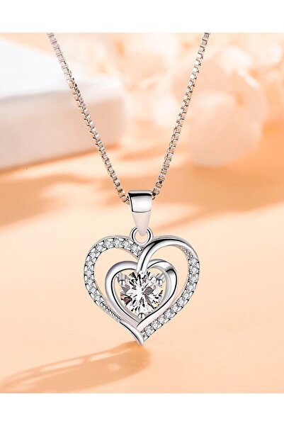 Modaadresiniz Zirkon Taşlı Çift Kalp Model Anneler Günü Sevgililer Günü Yıldö...