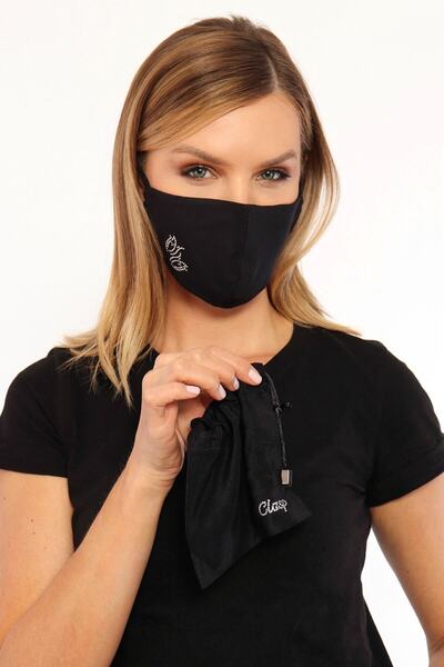Clasp Keseli Ipek Maske / Kristal Taş / Siyah