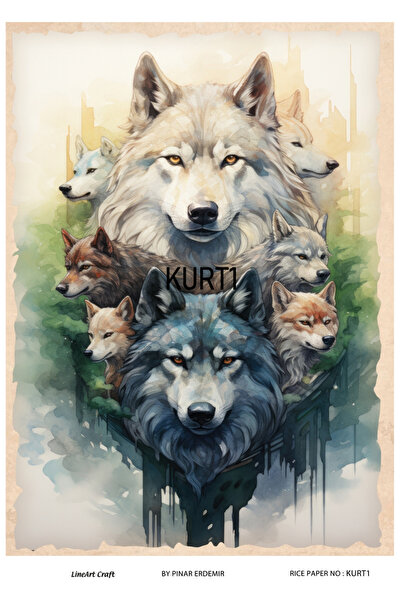 LİNEART Kurt1 Series - Wolf, Wild and Noble Patterned Brass Decopage 30X42