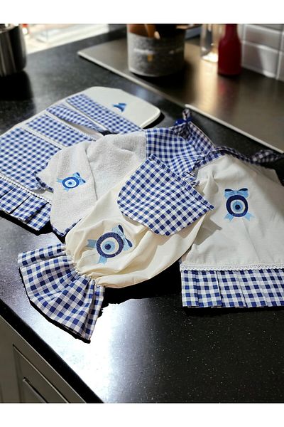 shules collection Evil Eye Bead Embroidered, Set of 5 (Oven Cover, Organizer, Bread Holder, Towel, Pot Holder)