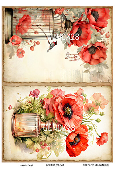 Baykuşca سلسلة الخشخاش GLNCK28 - نمط الأزهار، ديكوباج نحاسي أحمر، 30x42