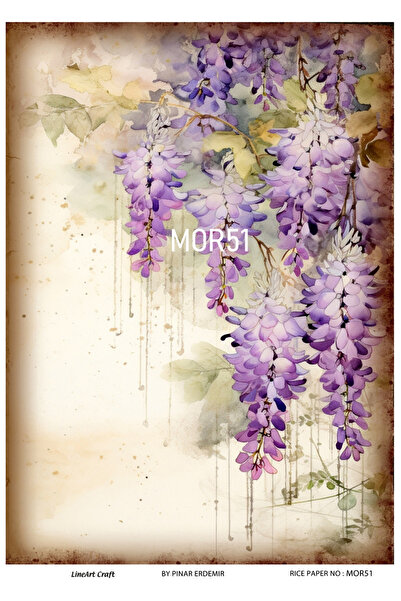 LİNEART Mor Serisi MOR51 Mor, Sümbül, Salkım Çiçek Desenli Pirinç Dekopaj