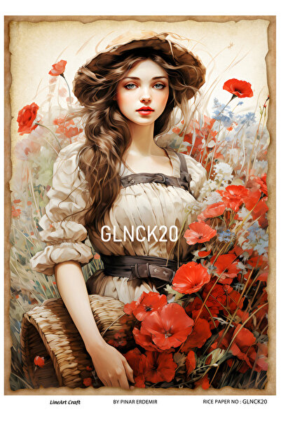 LİNEART سلسلة الخشخاش GLNCK20 - نمط الأزهار، ديكوباج نحاسي أحمر، 30x42