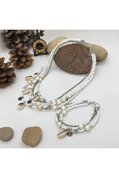 Porsuk Alternatif El Yapımı Etnik Otantık Bohem Hippi Incili Kolye Bileklik Set