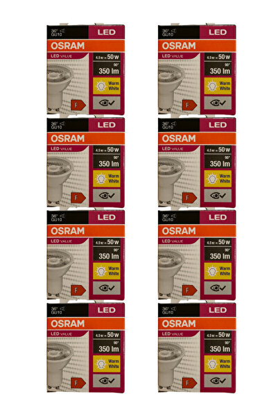 Osram 4.5W (50W) 3000K (Sarı Işık) GU10 Duylu Par16 Led Spot (8 Adet)