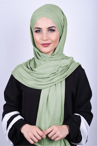 Ns nowascarf شال جاهز مكون من 3 أشرطة من القطن الممشط باللون الأخضر