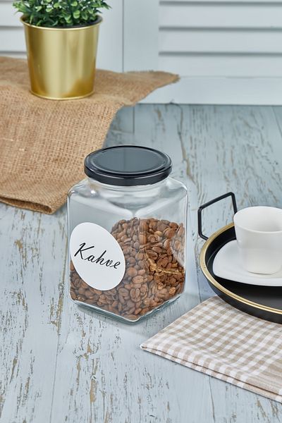 ŞAKİLATA CONCEPT 1000 ml Decorative Coffee Colored Glass Storage Container with Label